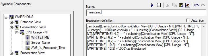 5.11.5. Cognos does not understand WRITETIME field [Refer introduction section for more details on WRITETIME]. So, lets convert Candletime to Timestamp.