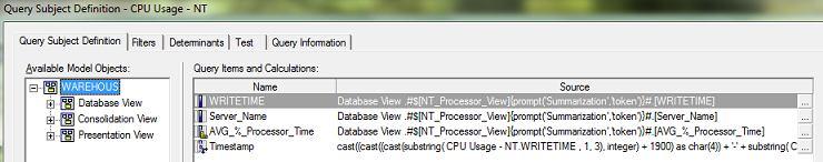 Go to the query CPU Usage NT in the Consolidation View and replace [NT_Processor_DV] with the text string above in all the query items except Timestamp.