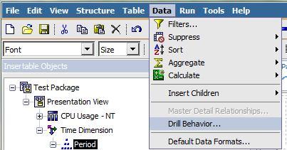 12.Go to the Data menu and select Drill Behavior. 13.