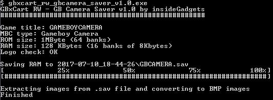 Gameboy Camera Saver This program is useful if you are constantly using the Gameboy Camera and wish to save the images quickly to BMP files.