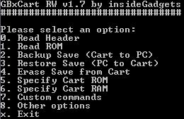 Console Program Setup 1. Open the \Interface_Programs\GBxCart_RW_vx.x_Console_Interface\config.ini file and change the first number to your COM port, e.g. 9 = COM9 and change the second number to the baud rate, default is 1Mbit (1000000) which should work fine.