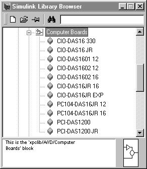 I/O Driver Blocks 4 Open a function group. For example, to open the A/D group for ComputerBoards, double-click A/D, and then double-click ComputerBoards.
