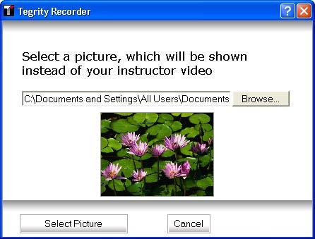 Figure 43: Select Picture Dialog Box 3. Browse to the picture you want to display. 4. Click Select Picture. The picture appears in the Tegrity Recorder window.