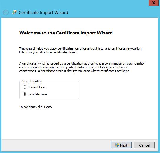 19. On the Certificate Store page click