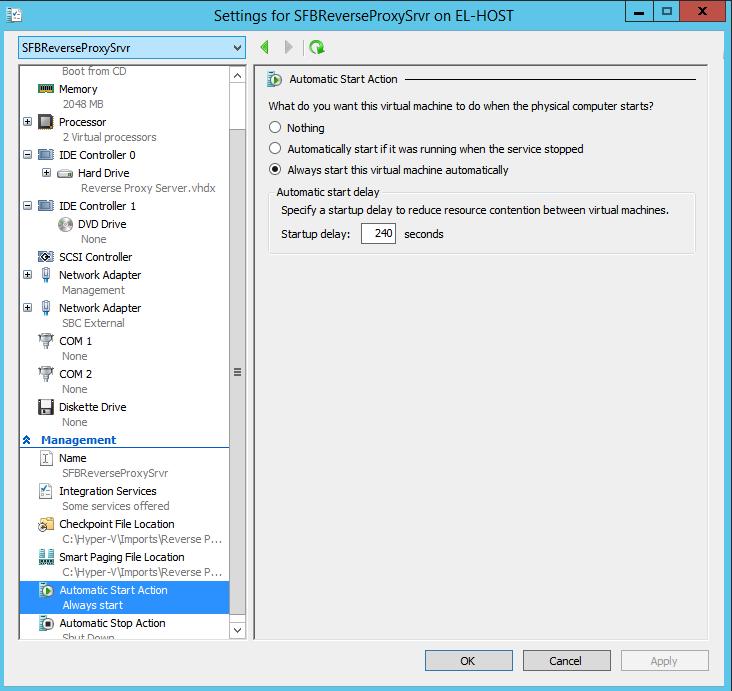 Double click on the virtual machine labelled "SFBReverseProxy" to launch the Remote Terminal Window. Click on the start button to start the virtual machine.