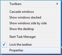 Ensure the default settings for the following options: Auto-hide the taskbar should be unchecked Use small icons should be