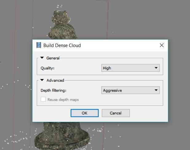 2. This will open the Build Dense Cloud dialog a. Quality should be set to High. Higher levels require more computational resources.