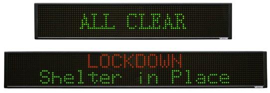 Visual Notif ication Display Signs A. B. The IP PoE+ Visual Message Display is utilized for broadcasting visual and voice message alerts including daily or emergency alerts. A. Small LED Display Sign 30 Wide X 5 High.