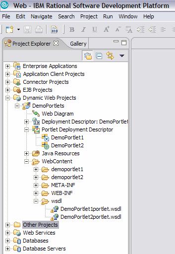 Application Developer generates DemoPortlet1portlet.wsdl and DemoPortlet2portlet.wsdl, as shown in the project view (Figure 12). Figure 12.