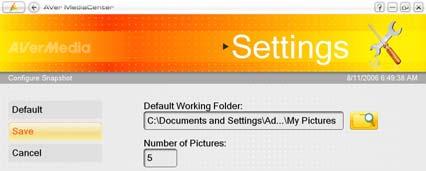 Configure Snapshot 1. Select Settings General Configure Snapshot. 2.