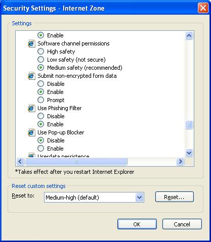 The security settings are displayed. 3.