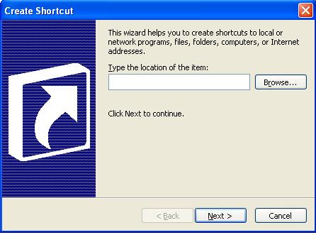 2. The Create Shortcut window is displayed: 3. Click Browse button and select IExplorer.exe from its location. 4.