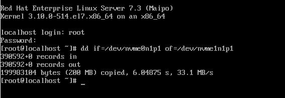 dd if=/dev/nvme0n1p1 of=/dev/nvme1n1p1 where if is the input file, and of is the output file. 3. For example output, see the following screenshot.