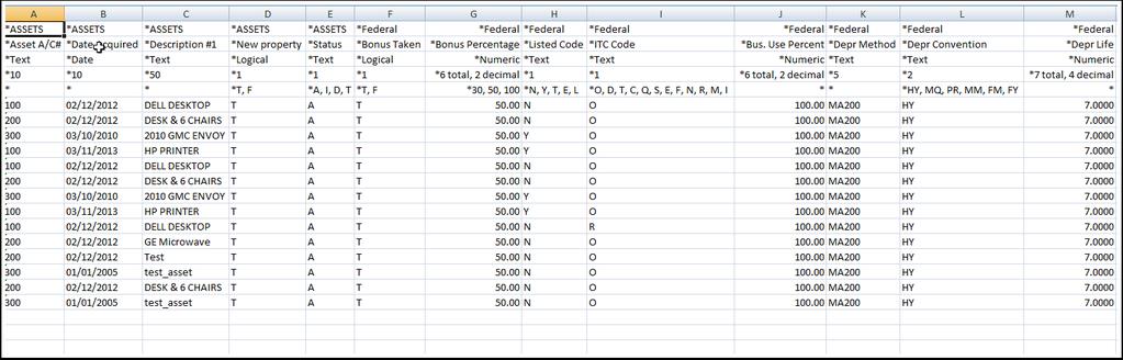 Import Assets - Template Here is part of a template that was generated for importing from an Excel file. It includes several assets so you can see how the spreadsheet should look with actual data.