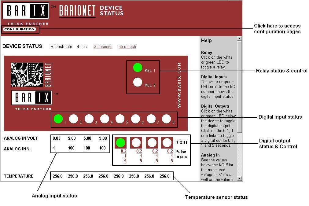 Chapter 3: Hardware Interfaces Barionet 100 Figure 7. The Barionet 100 I/O Status and Control Page.