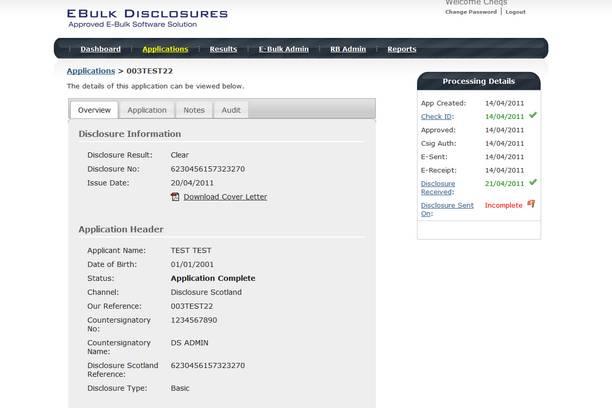 Screen Shot 14 You will now be able to view the disclosure details through the Application Complete field on the Dashboard.