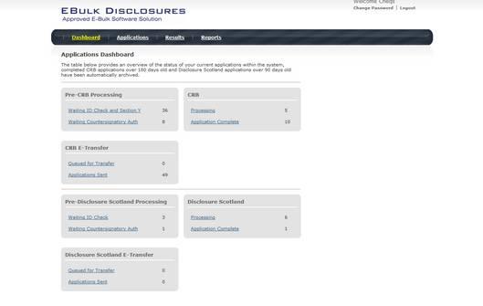 Screen Shot 11 To view all applications processing with Disclosure Scotland click on Processing, (see screen shot 11) this will take you to a screen which will show all the applications for