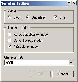 Click the active Terminal Setup... button to open the Terminal Settings dialog box (Figure 12). Figure 12: Terminal Settings Dialog Box 9.
