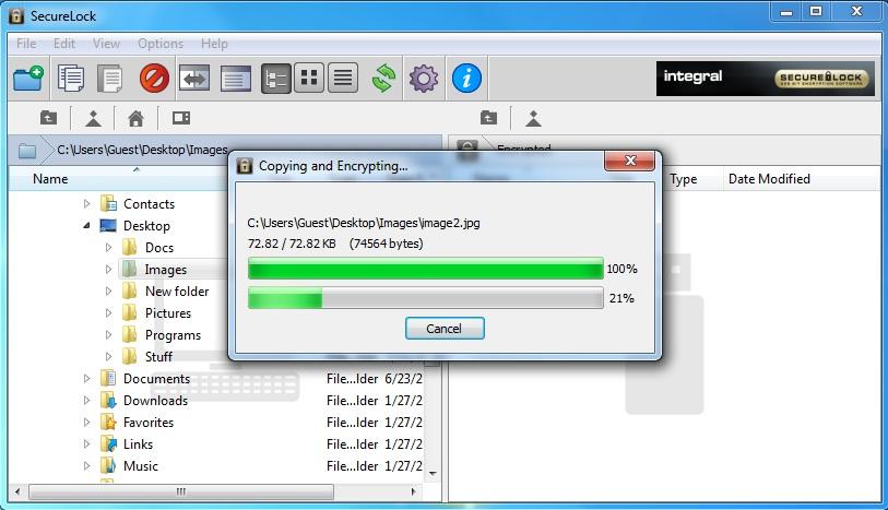 The file encryption and transfer status can be seen with the help of the progress bar.
