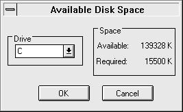 Available disk space window You can use this window to see the amount of disk space that is available.