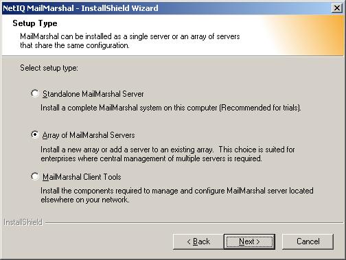 To install the MailMarshal SMTP Array Manager component on the new computer in the trusted network: 1.