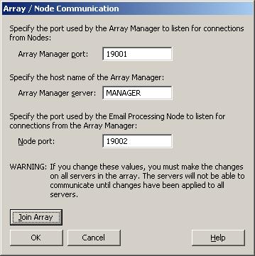 10. Specify details for the Array Manager (MM4) port and server name, and the current port to use. Click Join Array.