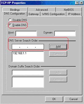 Under DNS Configuration tab, select Enable DNS and add DNS
