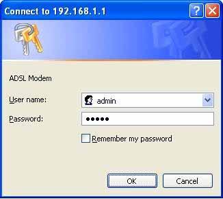 2) Enter the default IP address http://192.168.1.1 3) Entry of the username and password will be displayed.