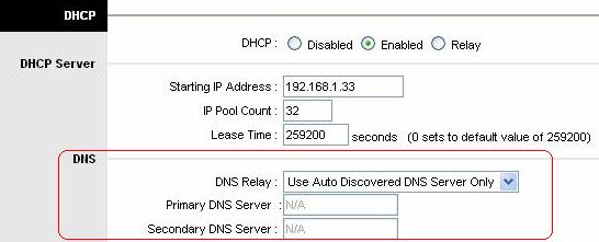 6.2.5 DNS Relay The DNS Configuration allows the user to set the configuration of DNS.