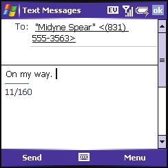 Sending and Receiving Text Messages Creating and Sending a Text Message Each text message can hold up to 160 characters.
