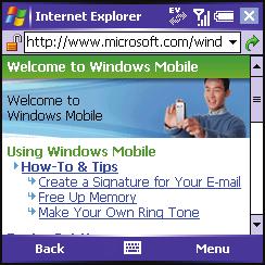 Viewing a Web Page By default, Internet Explorer Mobile scales Web page content to fit your smart device screen so that you can view most of the information without scrolling left or right. 1.