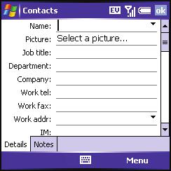 Contacts Adding a Contact Tip: If you have many contacts to enter, it s best to enter them in Microsoft Office Outlook on your computer and then sync.