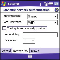 7. Select the Network Key tab, and then set the following: Authentication: Sets the method used to identify devices that connect to the network.