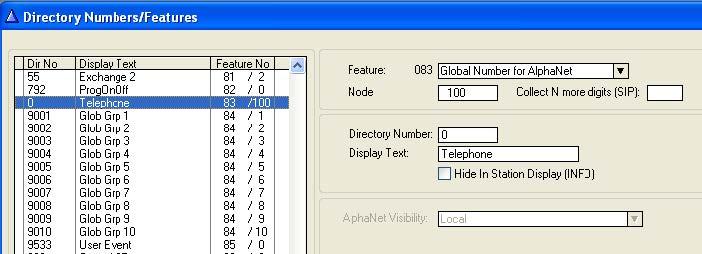 2.3.3 Create Prefix number The directory number (prefix) used to access the GSM network must be programmed in the AlphaCom directory table with feature 83 and Node = SIP Trunk node number (100 in