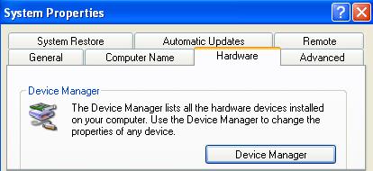 USB-to-RS232 Serial Cable Installation c) Open the Device Manager: - On Windows 2000 and Windows XP, click on the Hardware tab of the System Properties dialog box.