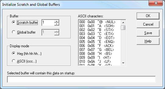 Display mode: This property is used to specify how the preset data to be displayed in the edit box at the bottom of the dialog. In Hex mode, the hexadecimal value of each byte is displayed.