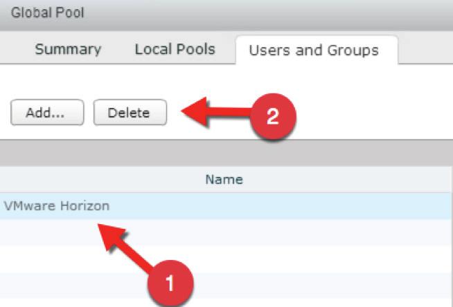 6. Click OK. 7. To Delete a User or Group. Select the User or Group and click Delete. 8. To confirm Click OK. VMware, Inc.