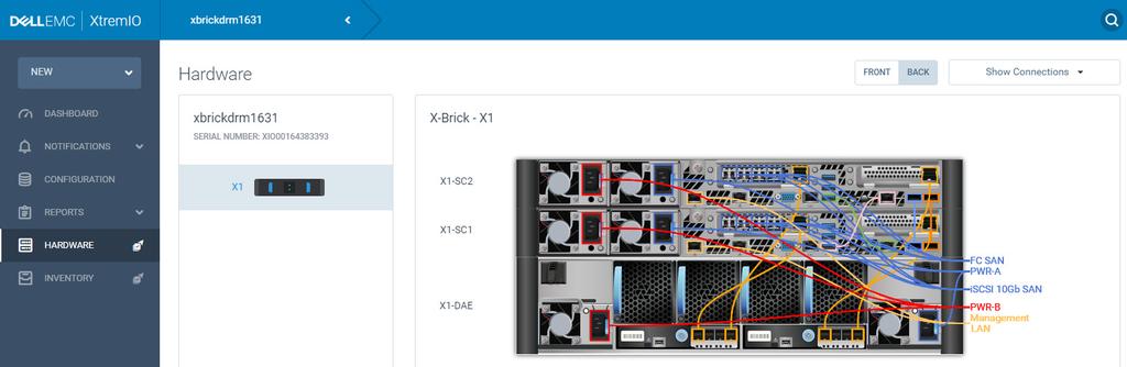 In Figure 60 we can see extended information on Storage Controller 1 in X-Brick 1, but we can view information on more granular specifics such as local disks and Status LEDs.