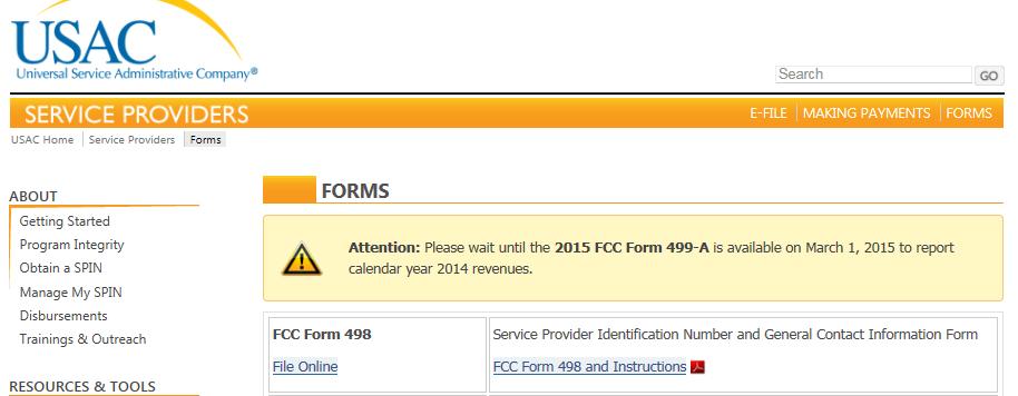 Updating the FCC Form 498 Select File