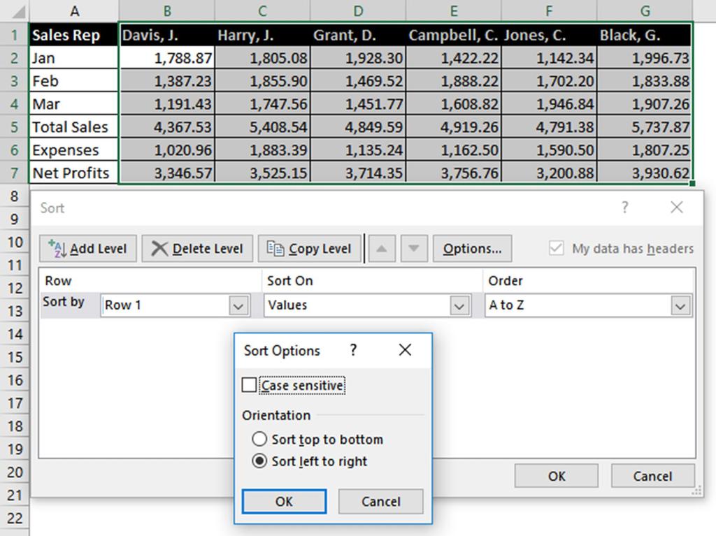 PARTICIPANT NOTEBOOK Sort Data by Rearranging Columns 1. In the Sort dialog box, click the Options button. 2.