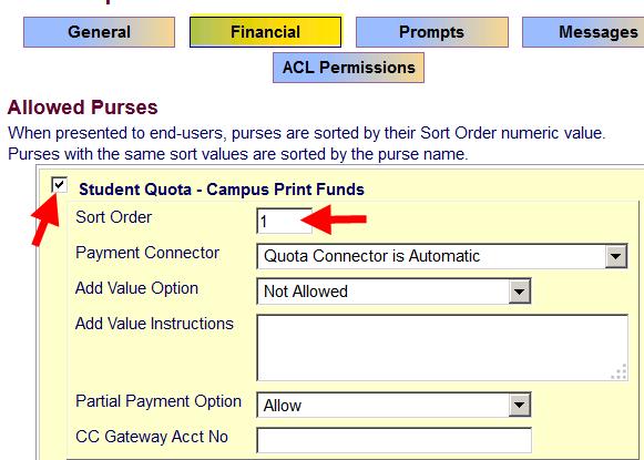 Financial Section Allowed Purses Check the Default Scheduled
