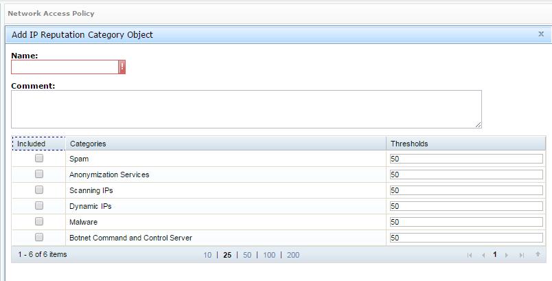 IP Reputation Object Configuration Provide a name and enable the categories along with the score for that category.