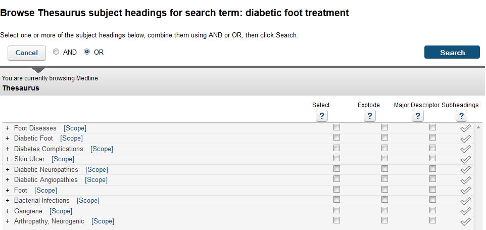 May result in fewer terms required Do not have to be present in the title or abstract To search for a thesaurus term enter a text term in the search box, tick the Map to Thesaurus box and click