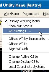 > WorkPlane > WP Settings The WP Settings window should appear.
