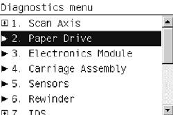 8. Press OK to end the test and restart the printer. Paper Drive Test The Paper Drive test diagnoses failures of components of the Paper Axis.