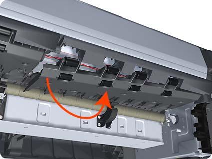 Remove five T-15 screws that secure the Left Roll Guide to the printer. 7. Lower the left end and remove the Left Roll Guide from the printer.