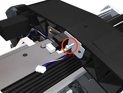 8. Remove one T-15 screw that secures the Window Position Sensor to the printer. Removal and 9.