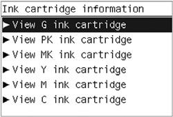 the ink levels: Obtaining ink cartridge information 1. Scroll to the Ink Menu icon and press OK. 2.