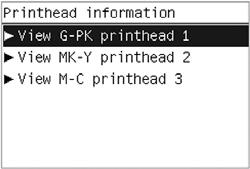 The front panel displays information on the selected Printhead.