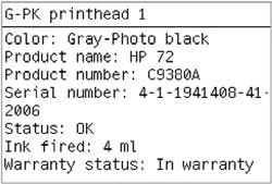 The serial number of the Printhead. The current status of the printhead.
